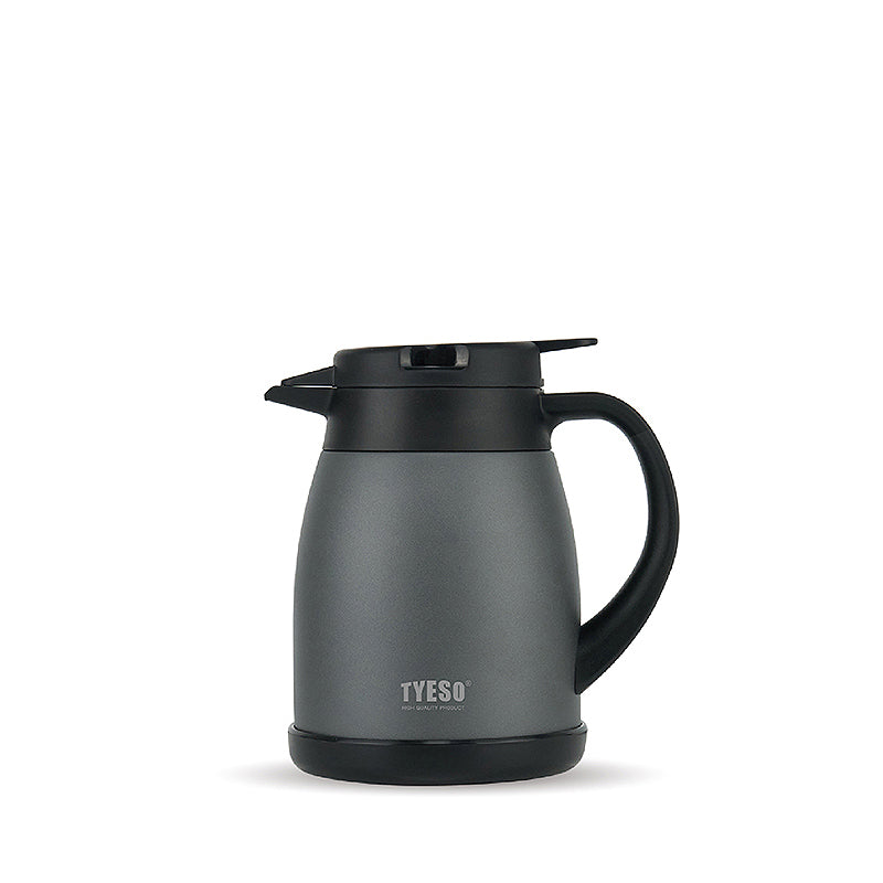 Insulated black carafe with black lid and handle; TYESO logo on front
