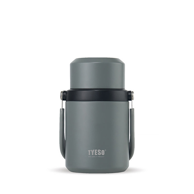 Grey food container with black lid and side carry handles