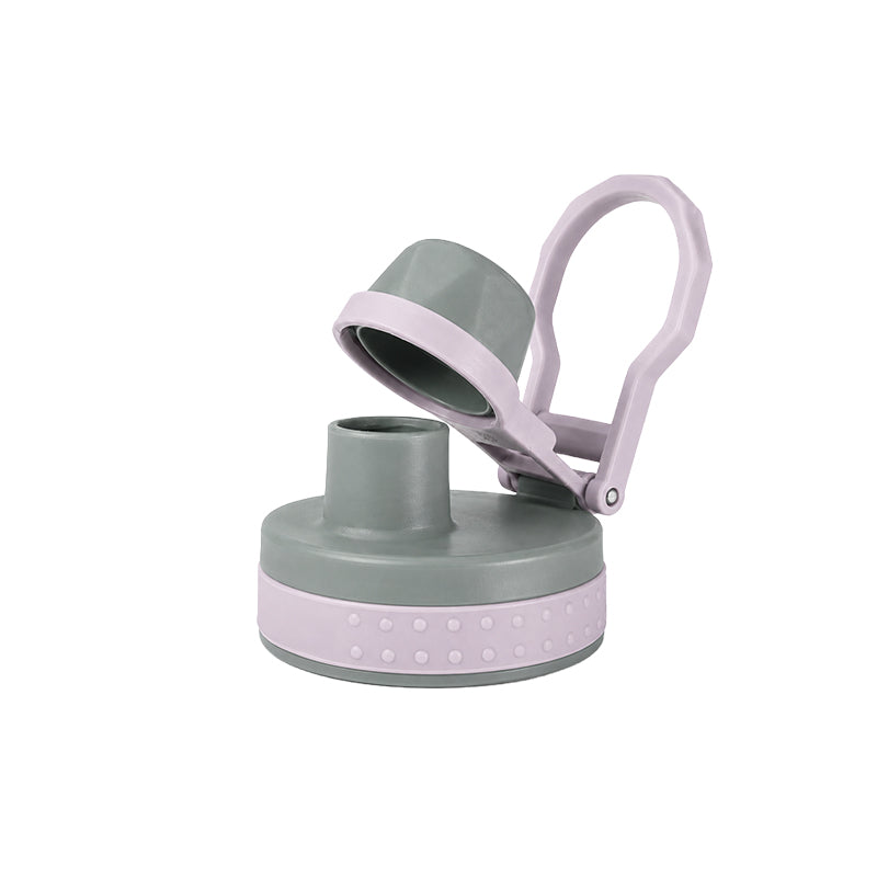 Lavender and gray chug lid with carry handle and spout cover