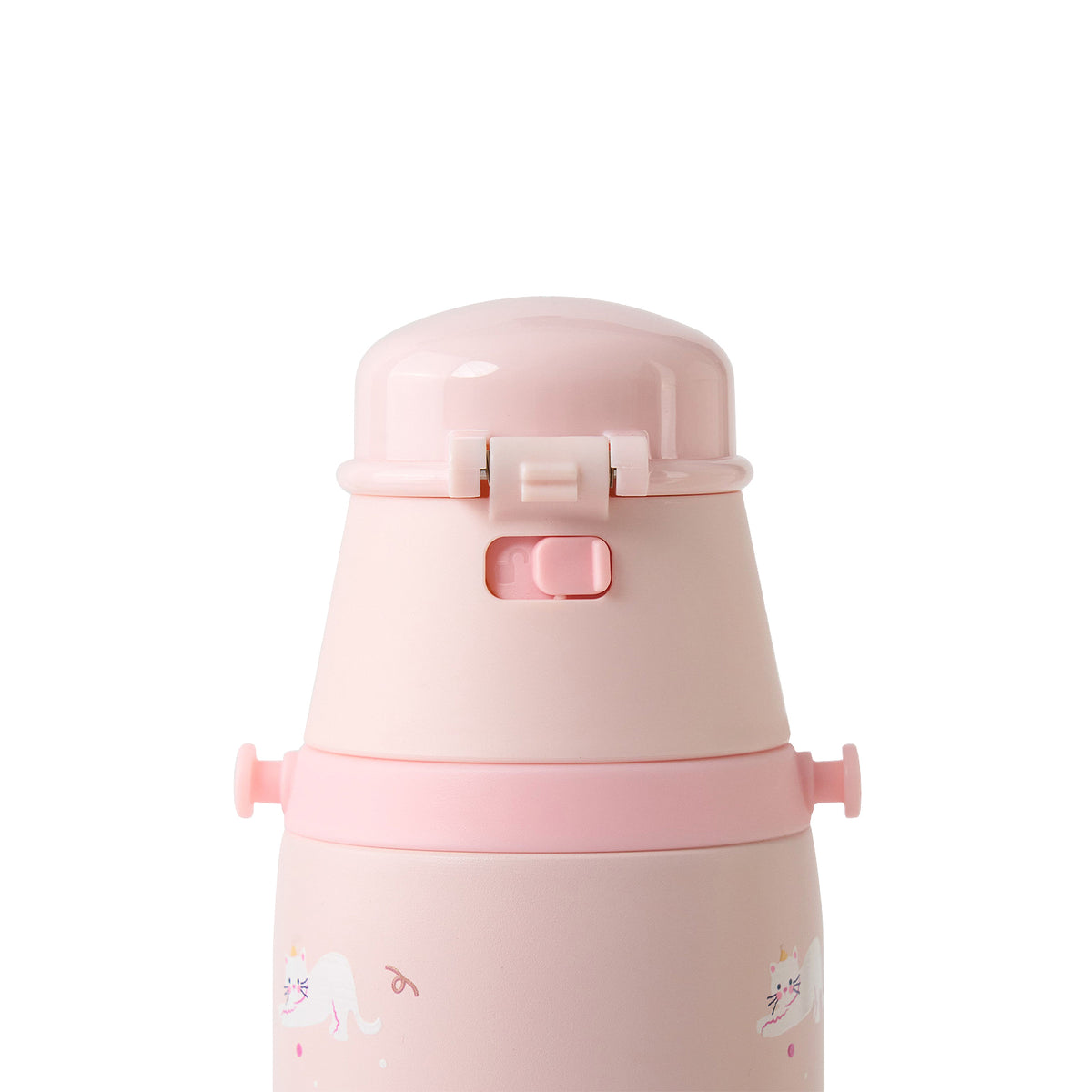 Pink Wonderland bottle with flip-top lid and carry handle, cute animal prints.